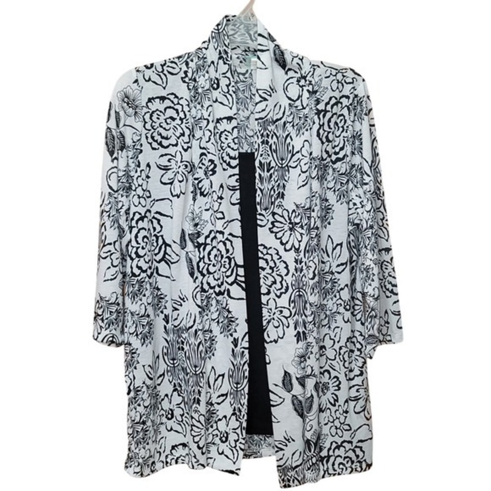 Sara Morgan Open Cardigan Attached Tank L Floral Artsy Boho Office Work Preppy